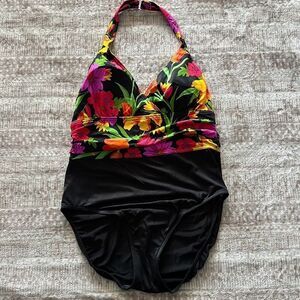 Body ID Size 12 Black & floral Swimsuit halter one piece